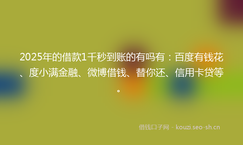 2025年的借款1千秒到账的有吗有:百度有钱花、度小满金融、微博借钱、替你还、信用卡贷等。