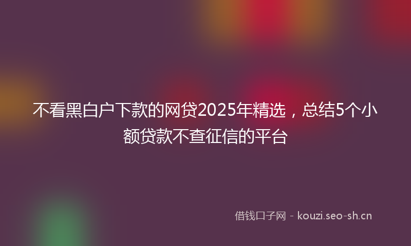 不看黑白户下款的网贷2025年精选,总结5个小额贷款不查征信的平台
