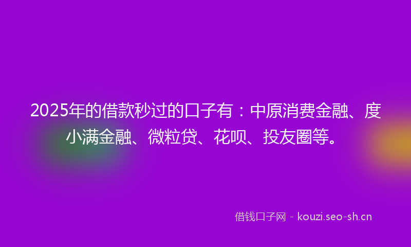 2025年的借款秒过的口子有:中原消费金融、度小满金融、微粒贷、花呗、投友圈等。