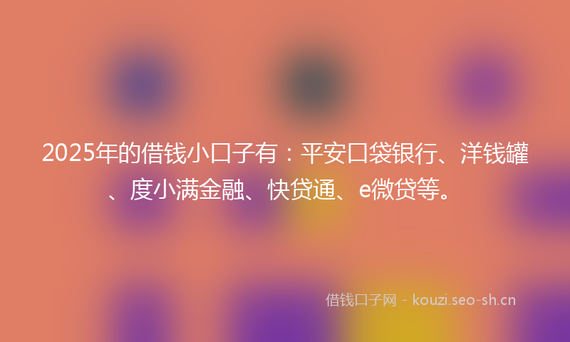 2025年的借钱小口子有：平安口袋银行、洋钱罐、度小满金融、快贷通、e微贷等。