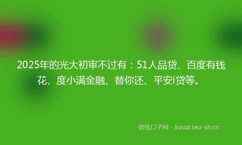 2025年的光大初审不过有：51人品贷、百度有钱花、度小满金融、替你还、平安i贷等。