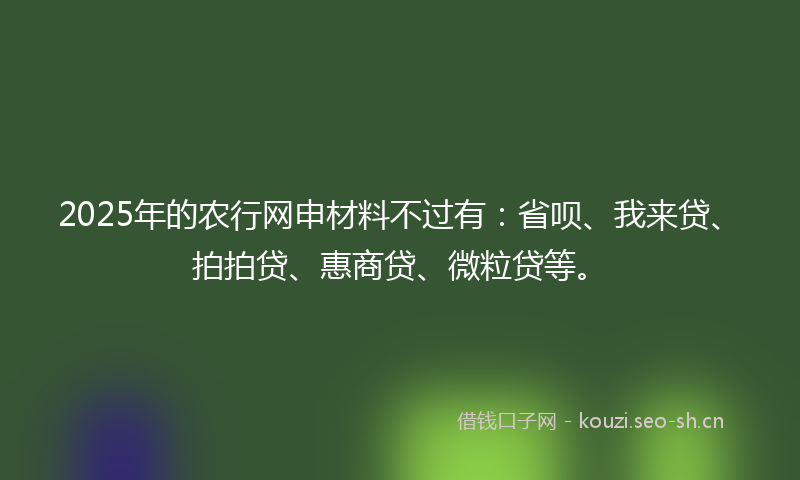 2025年的农行网申材料不过有：省呗、我来贷、拍拍贷、惠商贷、微粒贷等。