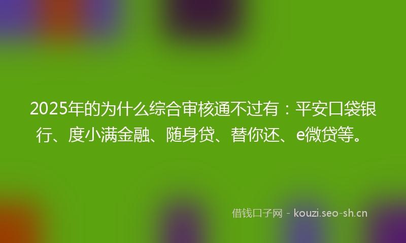 2025年的为什么综合审核通不过有：平安口袋银行、度小满金融、随身贷、替你还、e微贷等。