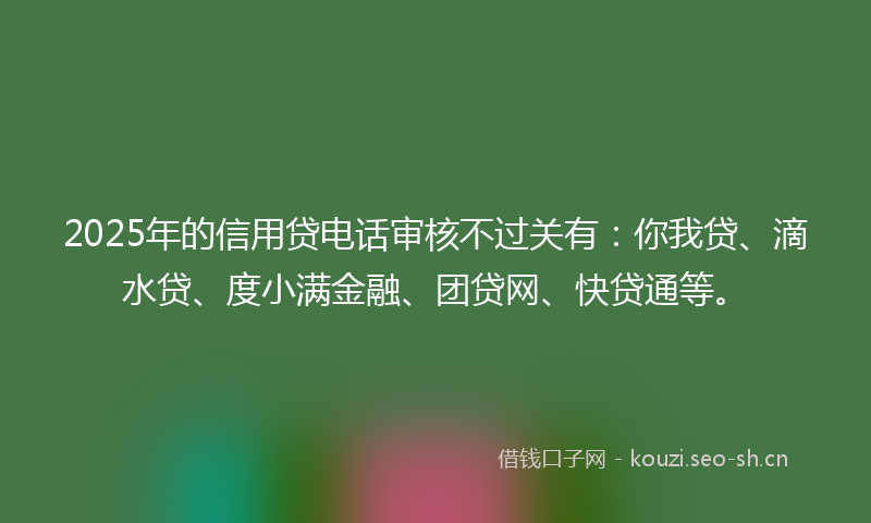 2025年的信用贷电话审核不过关有:你我贷、滴水贷、度小满金融、团贷网、快贷通等。