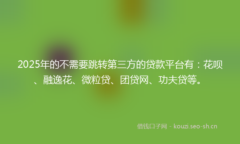 2025年的不需要跳转第三方的贷款平台有：花呗、融逸花、微粒贷、团贷网、功夫贷等。