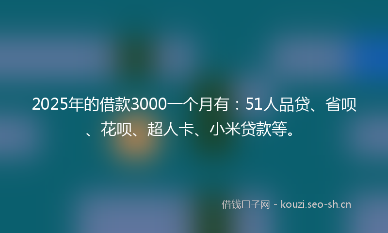 2025年的借款3000一个月有：51人品贷、省呗、花呗、超人卡、小米贷款等。