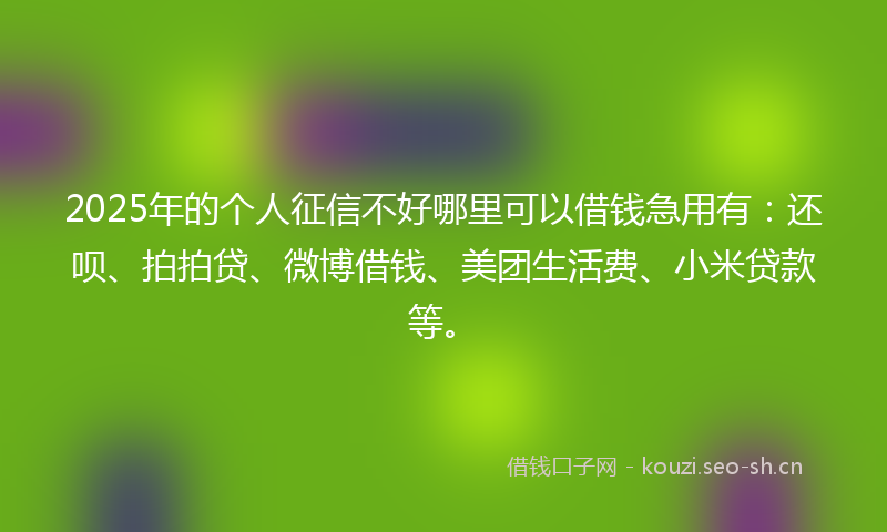 2025年的个人征信不好哪里可以借钱急用有：还呗、拍拍贷、微博借钱、美团生活费、小米贷款等。