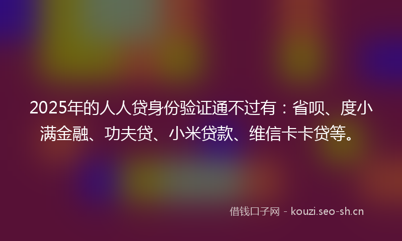 2025年的人人贷身份验证通不过有：省呗、度小满金融、功夫贷、小米贷款、维信卡卡贷等。