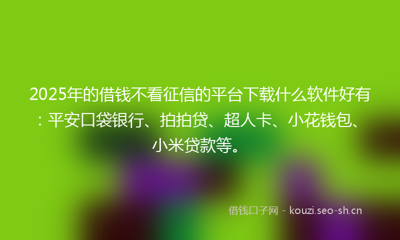 2025年的借钱不看征信的平台下载什么软件好有：平安口袋银行、拍拍贷、超人卡、小花钱包、小米贷款等。