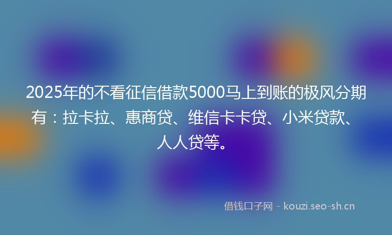 2025年的不看征信借款5000马上到账的极风分期有：拉卡拉、惠商贷、维信卡卡贷、小米贷款、人人贷等。