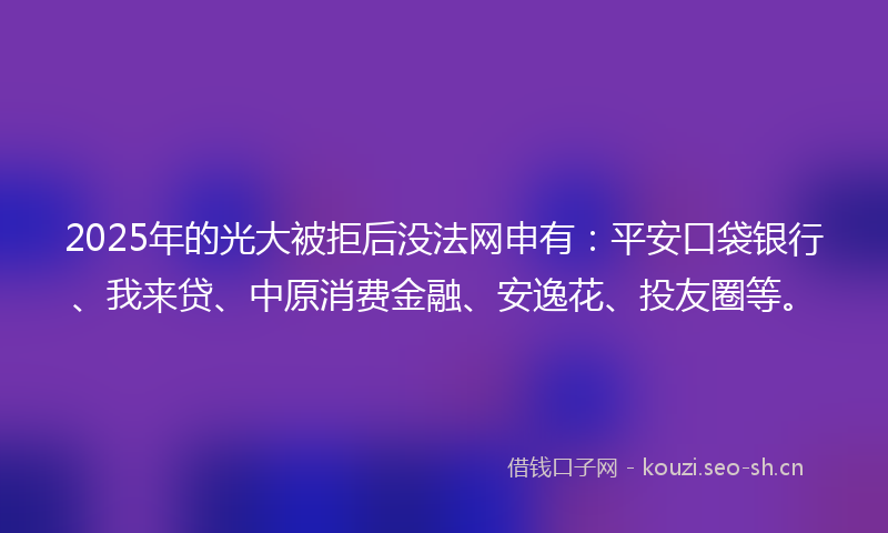 2025年的光大被拒后没法网申有：平安口袋银行、我来贷、中原消费金融、安逸花、投友圈等。