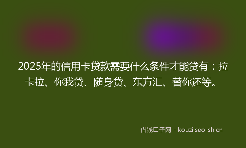 2025年的信用卡贷款需要什么条件才能贷有:拉卡拉、你我贷、随身贷、东方汇、替你还等。