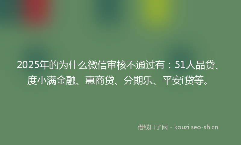 2025年的为什么微信审核不通过有：51人品贷、度小满金融、惠商贷、分期乐、平安i贷等。