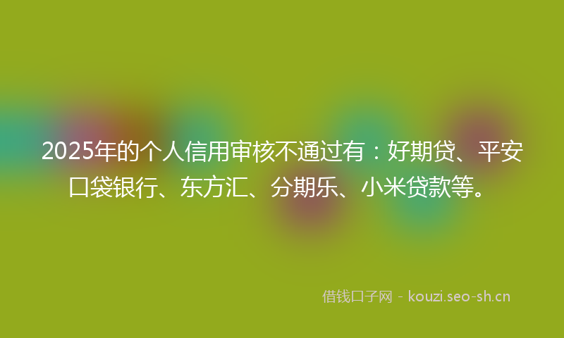 2025年的个人信用审核不通过有：好期贷、平安口袋银行、东方汇、分期乐、小米贷款等。
