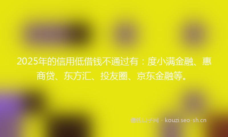2025年的信用低借钱不通过有：度小满金融、惠商贷、东方汇、投友圈、京东金融等。