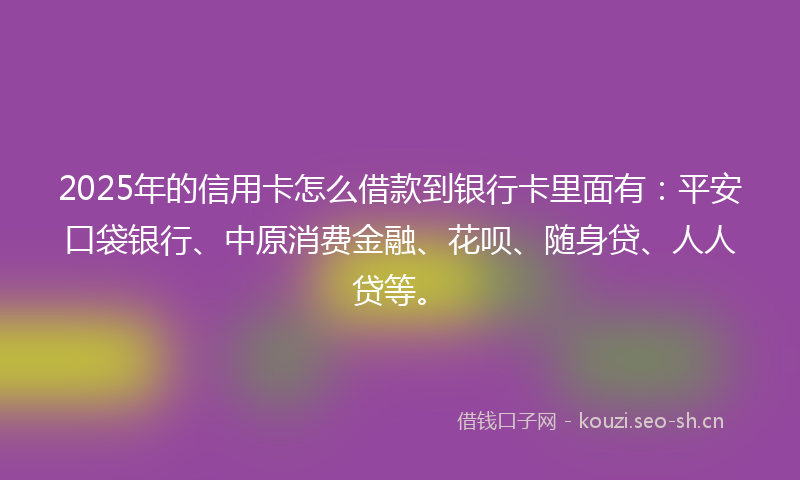 2025年的信用卡怎么借款到银行卡里面有：平安口袋银行、中原消费金融、花呗、随身贷、人人贷等。
