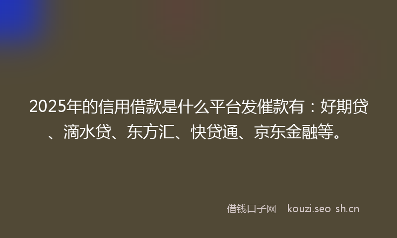 2025年的信用借款是什么平台发催款有:好期贷、滴水贷、东方汇、快贷通、京东金融等。