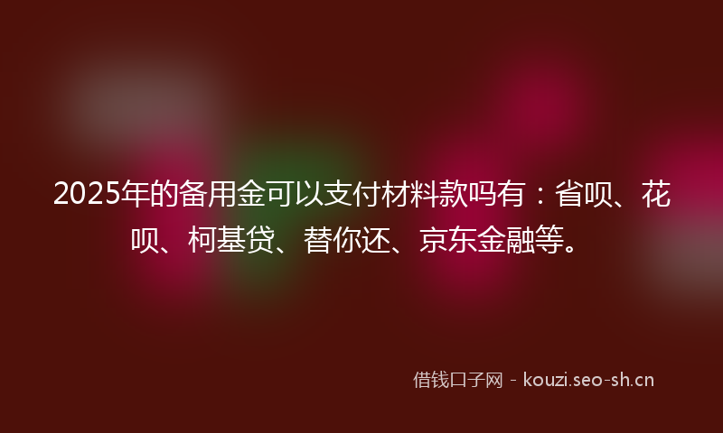 2025年的备用金可以支付材料款吗有：省呗、花呗、柯基贷、替你还、京东金融等。