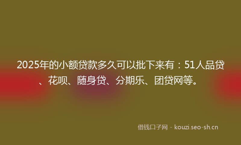 2025年的小额贷款多久可以批下来有：51人品贷、花呗、随身贷、分期乐、团贷网等。