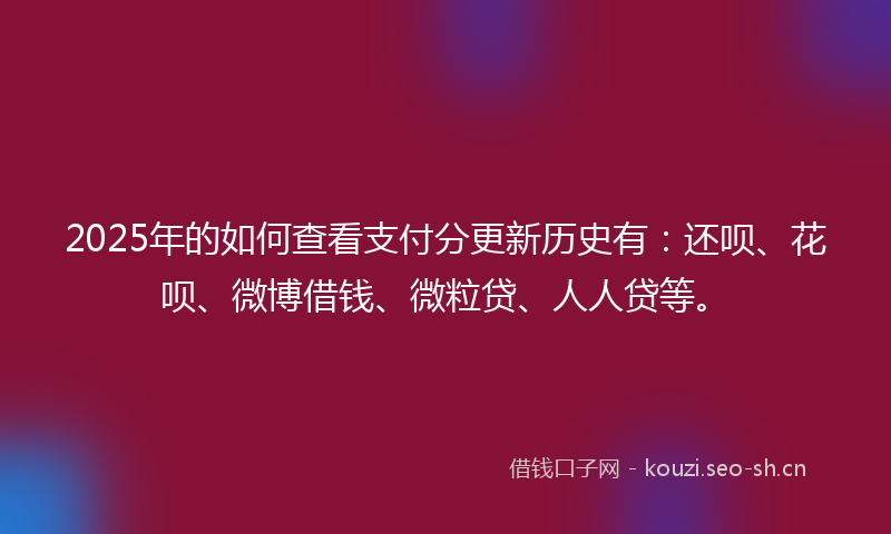 2025年的如何查看支付分更新历史有：还呗、花呗、微博借钱、微粒贷、人人贷等。