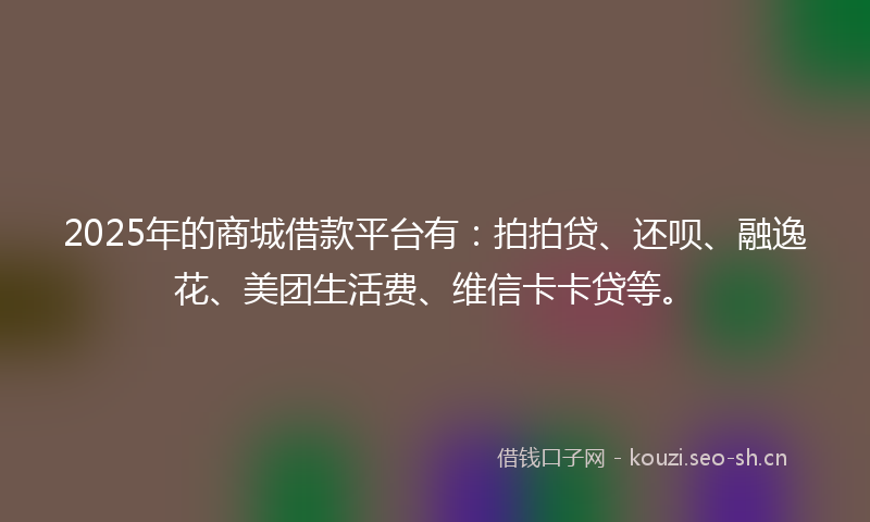 2025年的商城借款平台有：拍拍贷、还呗、融逸花、美团生活费、维信卡卡贷等。
