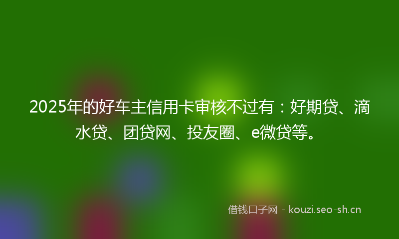 2025年的好车主信用卡审核不过有：好期贷、滴水贷、团贷网、投友圈、e微贷等。