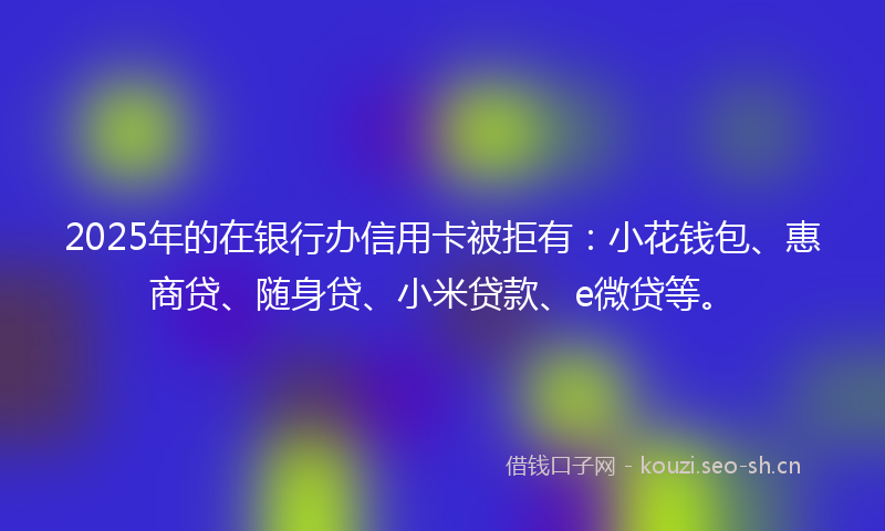 2025年的在银行办信用卡被拒有：小花钱包、惠商贷、随身贷、小米贷款、e微贷等。