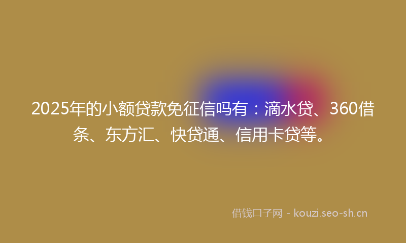 2025年的小额贷款免征信吗有：滴水贷、360借条、东方汇、快贷通、信用卡贷等。