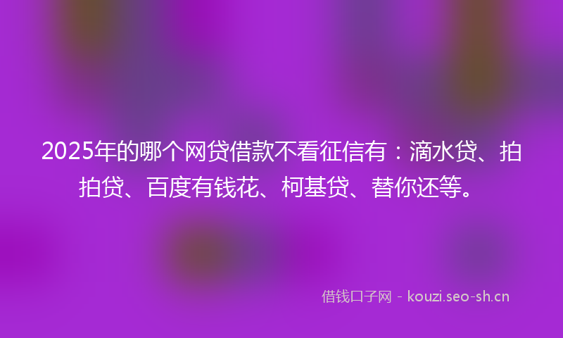 2025年的哪个网贷借款不看征信有：滴水贷、拍拍贷、百度有钱花、柯基贷、替你还等。