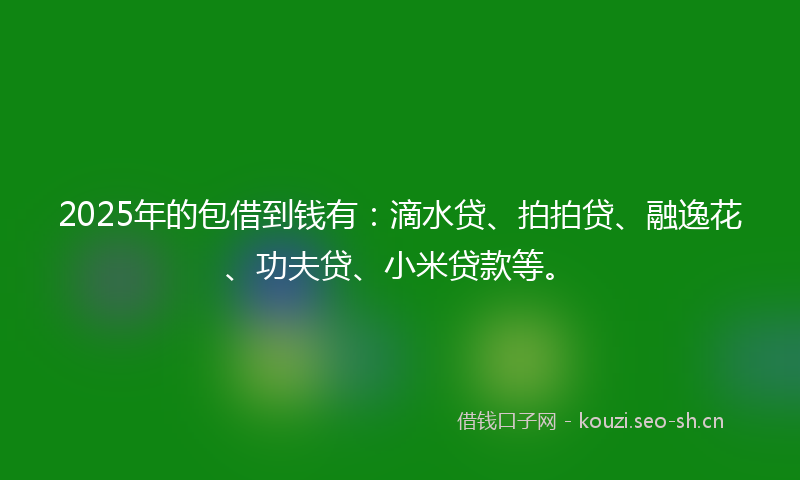 2025年的包借到钱有:滴水贷、拍拍贷、融逸花、功夫贷、小米贷款等。