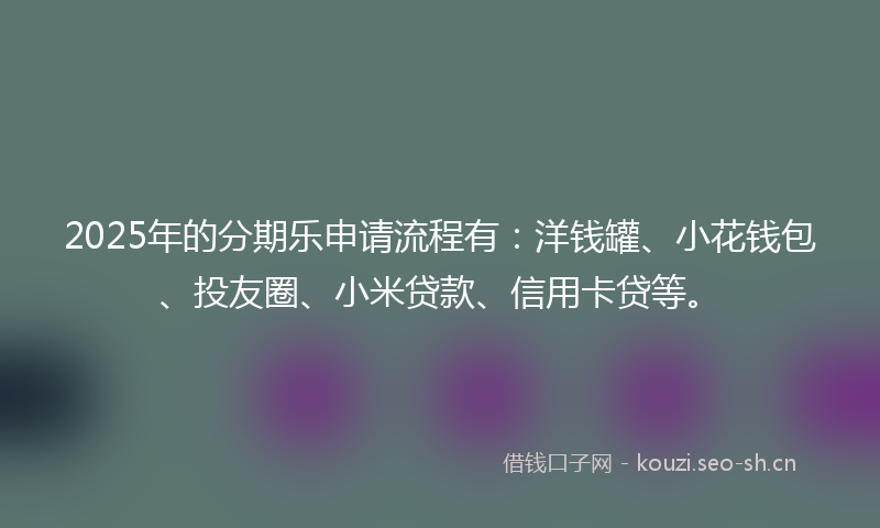 2025年的分期乐申请流程有：洋钱罐、小花钱包、投友圈、小米贷款、信用卡贷等。