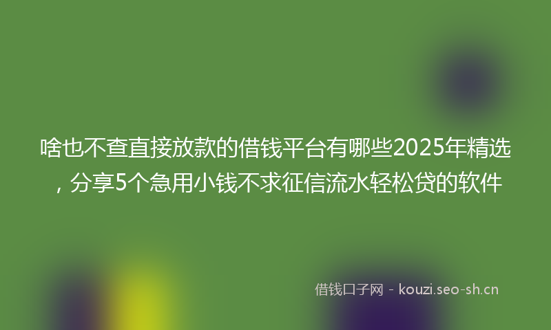 啥也不查直接放款的借钱平台有哪些2025年精选，分享5个急用小钱不求征信流水轻松贷的软件