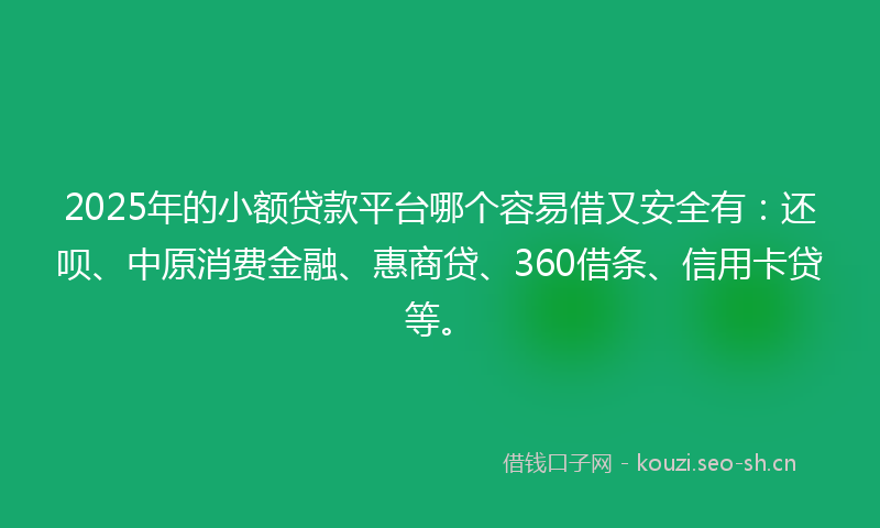 2025年的小额贷款平台哪个容易借又安全有：还呗、中原消费金融、惠商贷、360借条、信用卡贷等。