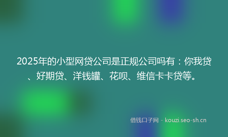 2025年的小型网贷公司是正规公司吗有：你我贷、好期贷、洋钱罐、花呗、维信卡卡贷等。