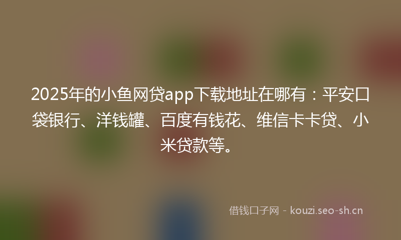 2025年的小鱼网贷app下载地址在哪有：平安口袋银行、洋钱罐、百度有钱花、维信卡卡贷、小米贷款等。