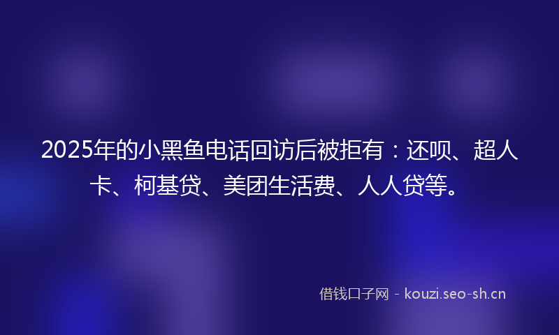 2025年的小黑鱼电话回访后被拒有:还呗、超人卡、柯基贷、美团生活费、人人贷等。