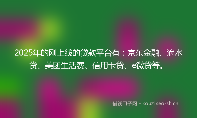 2025年的刚上线的贷款平台有：京东金融、滴水贷、美团生活费、信用卡贷、e微贷等。