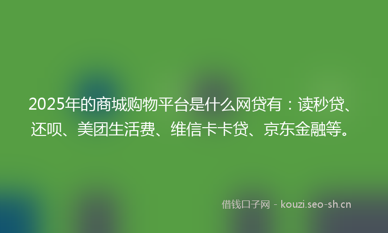 2025年的商城购物平台是什么网贷有：读秒贷、还呗、美团生活费、维信卡卡贷、京东金融等。