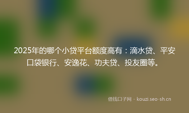 2025年的哪个小贷平台额度高有：滴水贷、平安口袋银行、安逸花、功夫贷、投友圈等。