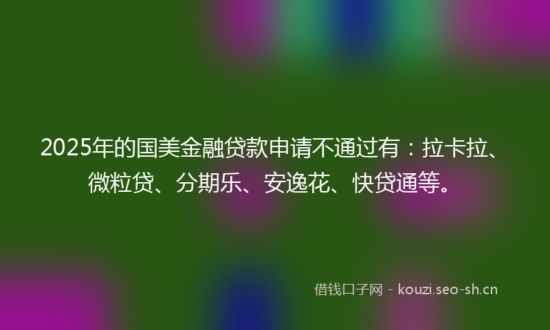 2025年的国美金融贷款申请不通过有：拉卡拉、微粒贷、分期乐、安逸花、快贷通等。