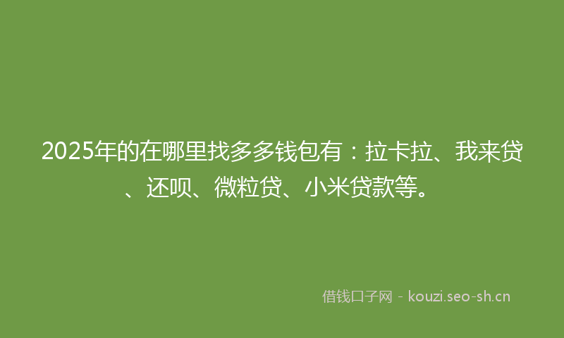 2025年的在哪里找多多钱包有：拉卡拉、我来贷、还呗、微粒贷、小米贷款等。