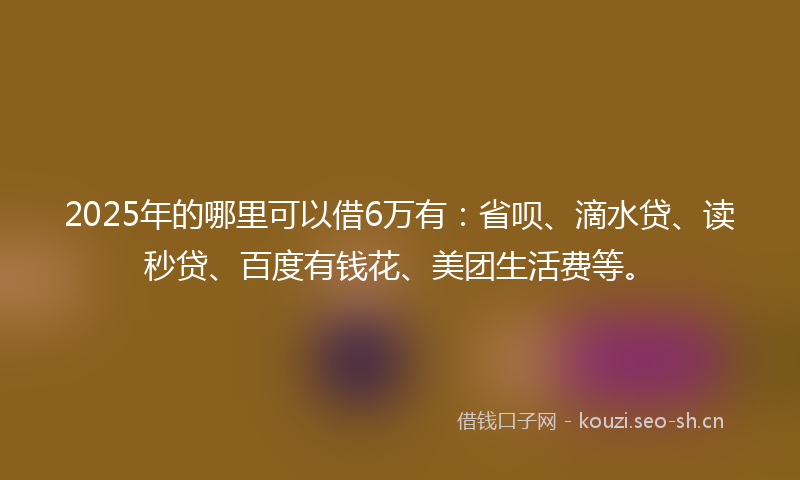 2025年的哪里可以借6万有:省呗、滴水贷、读秒贷、百度有钱花、美团生活费等。