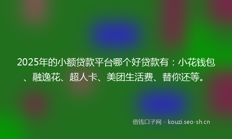 2025年的小额贷款平台哪个好贷款有：小花钱包、融逸花、超人卡、美团生活费、替你还等。