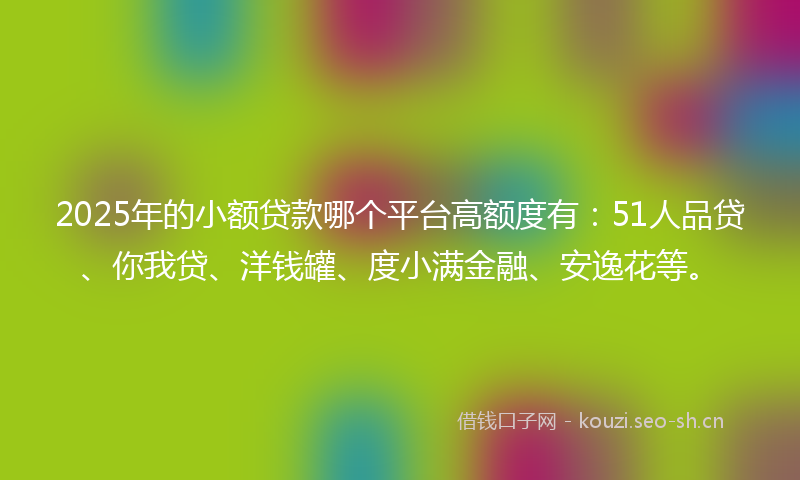 2025年的小额贷款哪个平台高额度有：51人品贷、你我贷、洋钱罐、度小满金融、安逸花等。