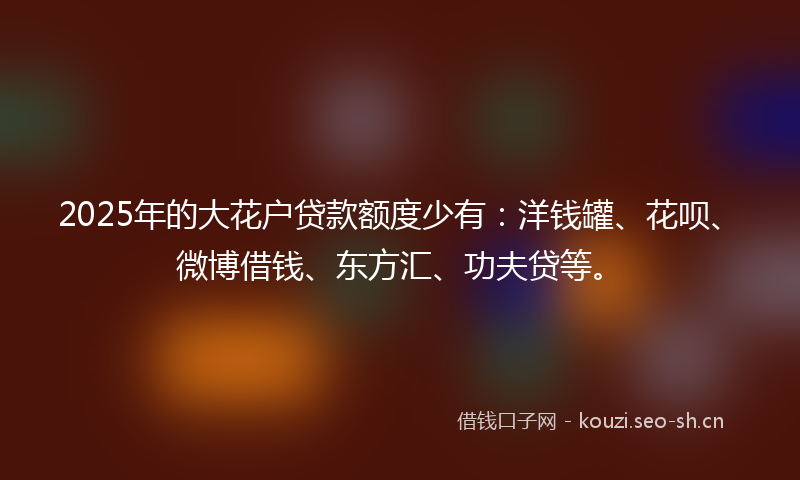 2025年的大花户贷款额度少有：洋钱罐、花呗、微博借钱、东方汇、功夫贷等。