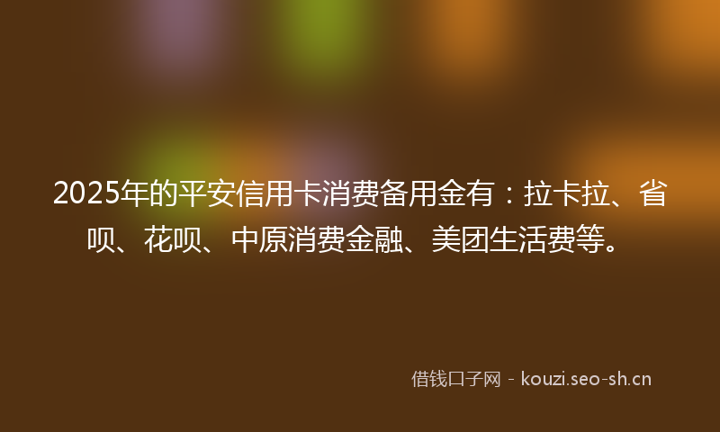 2025年的平安信用卡消费备用金有：拉卡拉、省呗、花呗、中原消费金融、美团生活费等。