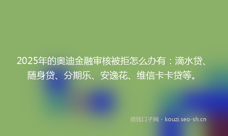 2025年的奥迪金融审核被拒怎么办有：滴水贷、随身贷、分期乐、安逸花、维信卡卡贷等。