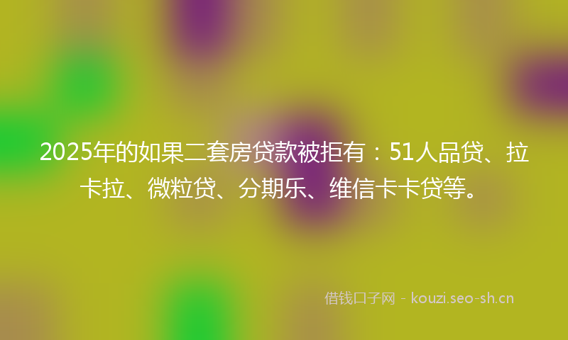 2025年的如果二套房贷款被拒有：51人品贷、拉卡拉、微粒贷、分期乐、维信卡卡贷等。
