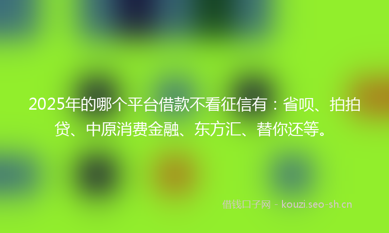 2025年的哪个平台借款不看征信有：省呗、拍拍贷、中原消费金融、东方汇、替你还等。