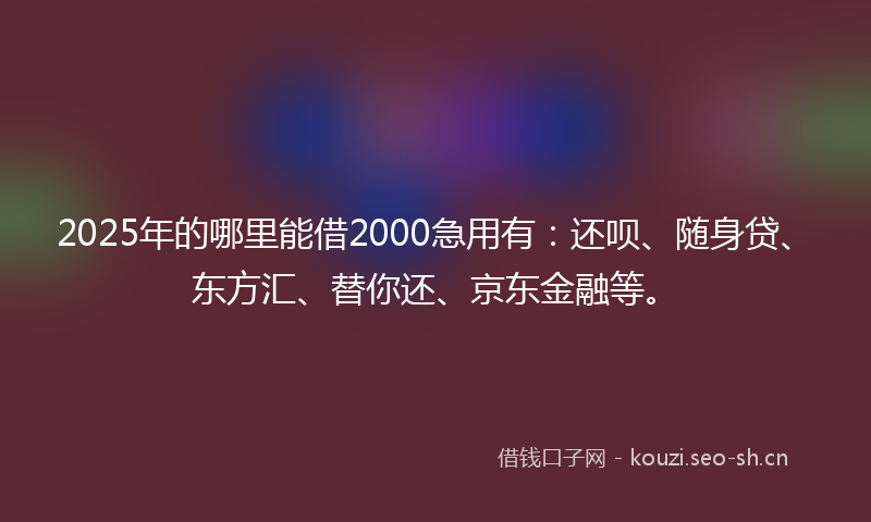 2025年的哪里能借2000急用有:还呗、随身贷、东方汇、替你还、京东金融等。
